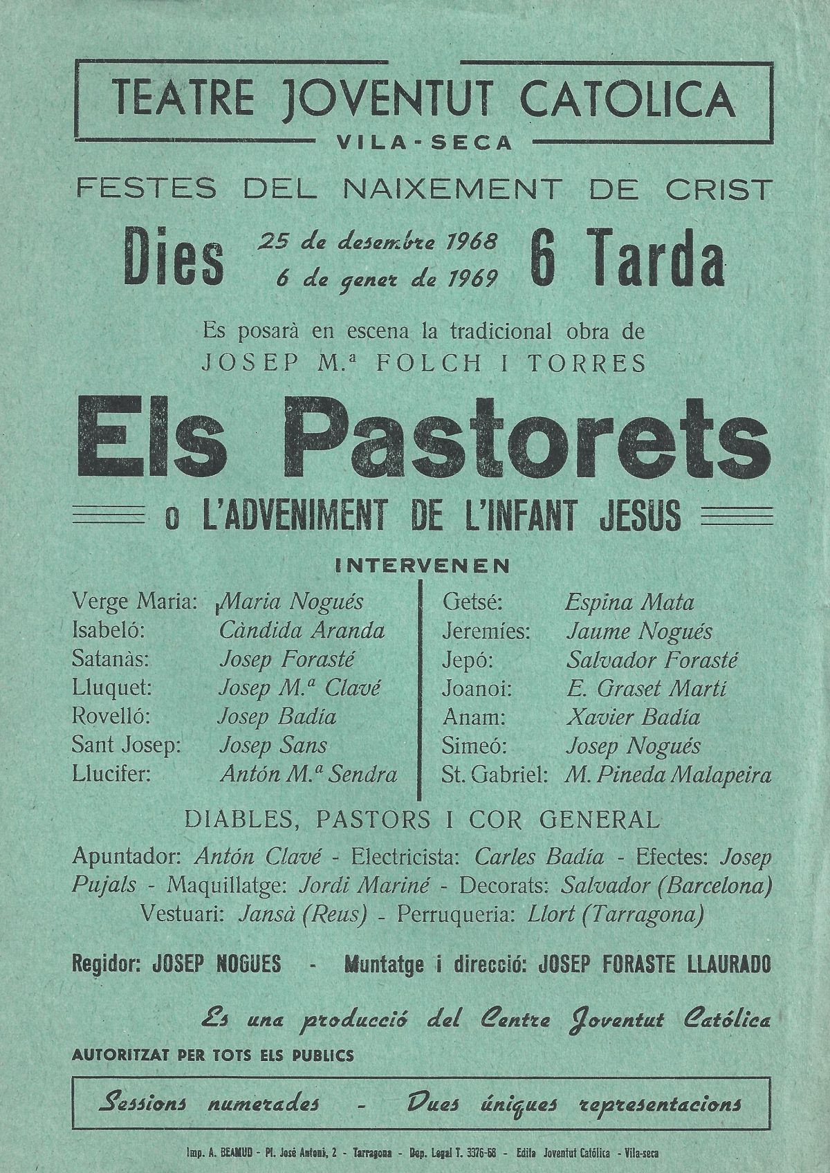 Teatre Joventut Catòlica de Vila-seca (1968 i 1969) · Els Pastorets